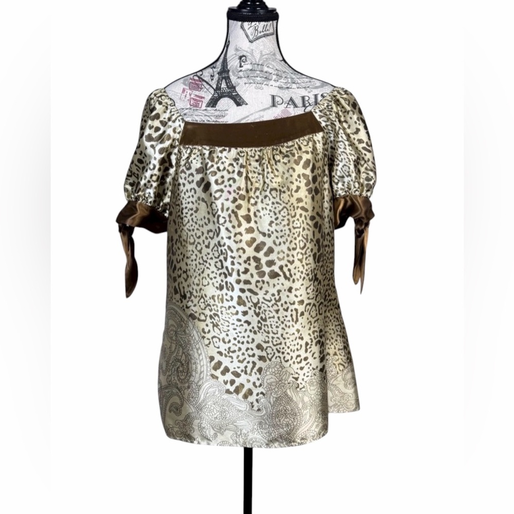 Joseph Ribkoff Cream and Brown Leopard Print Puff Sleeve Top - Picture 2 of 11